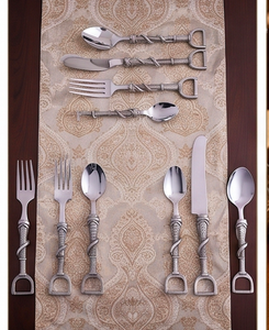 Ensemble de couverts uniques en acier inoxydable finition satinée, style équestre, pour dîner de luxe, mariage, hôtel et table. - Product Image 3