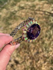 Natural Purple Amethyst Opal Rhodolite <b>Bangle</b> 925 Sterling <b>Silver</b> Gold / Fine Art Cocktail Cuff <b>Bracelet</b> - Product Image 4