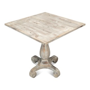 Vintage Style Teak Wood Pedestal Dining <b>Table</b> with Distressed Finish, Solid Wood <b>Square</b> <b>Table</b> for Cafe, Restaurant and Home Use - Product Image 4