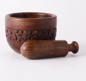 Ensemble mortier et pilon en bois d'acacia avec gravure Nakashi, ustensiles de cuisine traditionnels Khalbatta Okhli Musal Imam Dasta - Product Image 3