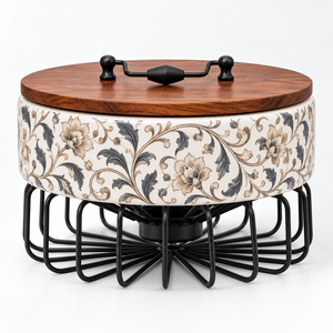 Olla Redonda Moderna de Cerámica con Tapa de Acero Inoxidable y Soporte Metálico, Ecológica y Duradera - Product Image 3
