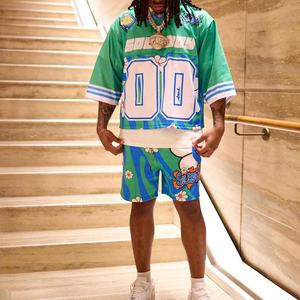 Conjunto de pantalones cortos de baloncesto informales para hombre Conjunto de Camiseta de punto y malla doble de gran tamaño de verano 100% poliéster - Product Image 3