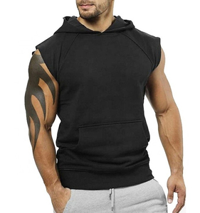 Hoodies sans manches pour hommes, 100% coton, logo uni sur le devant, coupe classique, été - Product Image 6