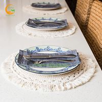 Sets de table ronds en macramé fait main en coton tissé, style bohème moderne, avec franges, 16x16 pouces, écologiques, pour table à manger et cuisine