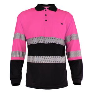 Chemise de travail haute visibilité à manches longues pour hommes, vêtements de travail réfléchissants, rose fluo, haut de travail de construction haute visibilité avec bandes - Product Image 3