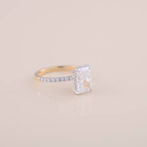 IGI Certified Radiant Cut Lab Grown Diamond Engagement - Wedding Ring with Pavé Band in <b>Solid</b> 925 Sterling <b>Silver</b> - Product Image 6