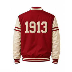 เสื้อแจ็คเก็ตวาร์ซิตี้ Delta Sigma Theta สำหรับผู้ชาย สีแดงเข้ม ปักลาย 1913 สไตล์ Preppy แบบซิปด้านหน้า - Product Image 3