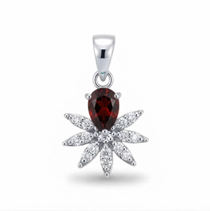 Pendentif Fleur Classique en Argent Sterling Plaqué Rhodium avec Grenat et Zircon Cubique Taille Brillant, Fait Main, Minimaliste, pour Femme, de Rhaya Jewels – Idéal Cadeau - Product Image 1
