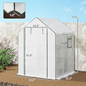Serra Portatile 1,4m x 1,45m Resistente ai Raggi UV e all'Acqua, Scaffale a 2 Livelli a Forma di U per Fiori, Piccola Serra da Esterno per Giardini - Product Image 3