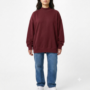 Suéter Oversize de Algodón Ligero con Hombros Caídos y Cuello Alto para Mujer, Puños Acanalados, Estilo Casual Urbano - Fabricante - Product Image 1