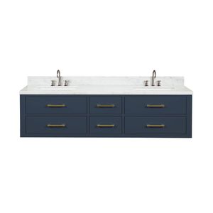 Azul 72 Pulgadas Ancho x 22 pulgadas Mueble de Baño Doble con Encimera de Mármol de Carrara y Juego de Grifería para Baños Pequeños - Product Image 1