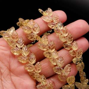 ลูกปัดพลอยซิทรินธรรมชาติรูปใบไม้ ลูกปัดพลอยซิทรินแกะสลักด้วยมือ ขนาด 10-11 มม. สำหรับทำเครื่องประดับ DIY อุปกรณ์เสริม - Product Image 1