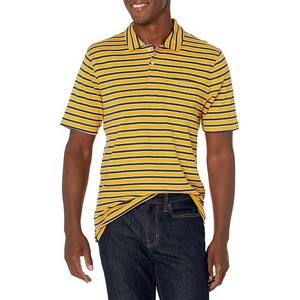 Polo de Punto a Rayas para Hombre, Manga Corta, Casual, con Bolsillo, Amarillo y Azul Marino, Corte Regular - Product Image 4