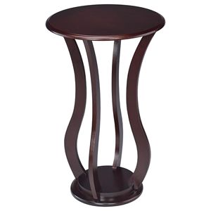 Round Cherry Accent Table with Faux Marble Top for Coffee or <b>Side</b> Use - Product Image 2