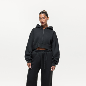 Sudadera con capucha corta personalizada para mujer, sudaderas y sudaderas con capucha informales para mujer, sudadera con capucha corta con cremallera de gran tamaño para mujer - Product Image 1