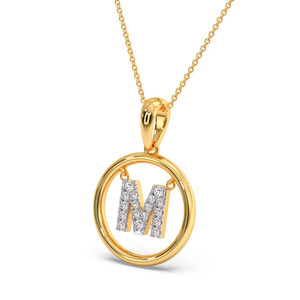 Collier pendentif en or avec lettre initiale M suspendue dans un cercle serti de diamants - Product Image 2