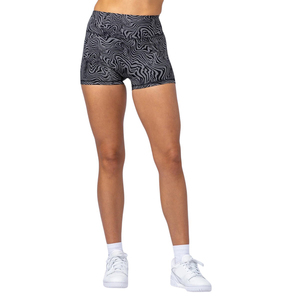 Shorts de yoga de cintura baja para mujer, en contraste de color negro y gris, con logotipo propio, los más vendidos, a precio razonable. - Product Image 1