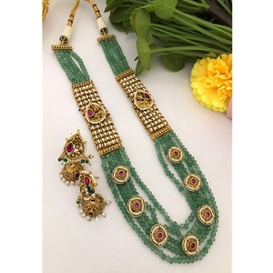 Ensemble collier et boucles d'oreilles de luxe en laiton plaqué or, style Polki, pour mariage et soirées, pour femmes - Product Image 2