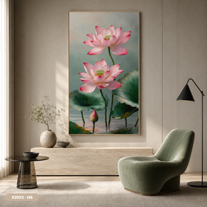Peinture murale esthétique en soie motif fleur de lotus, personnalisée ODM, cadre artisanal, origine Vietnam, vente chaude - Product Image 5