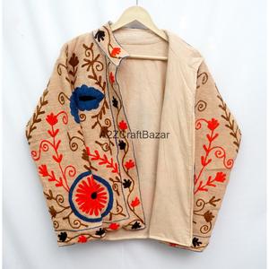 Veste d'hiver en coton brodée à la main, matelassée, à fleurs, avec doublure en coton respirant, pour femme - Product Image 3