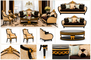 Premium Quality Stylish Black Finish Luxury Sofa European Style Baroque 8 Seater Sofa with <b>Table</b> Set European Baroque Style Sofa - Product Image 6