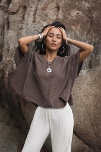 Blusa de Algodón con Estampado de Mariposas para Mujer, Modelo Sola, Color Rústico, Gasa de Algodón Súper Suave, Talla Grande, Estilo Boho, Blusa de Verano Informal para Uso Diario - Product Image 2