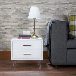 Comodino bianco a 2 cassetti con gambe in metallo - Product Image 2