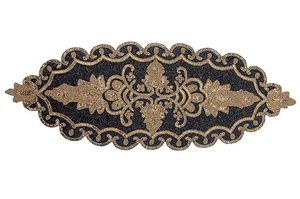 Camino de Mesa Floral Bordado de Lujo, Poliéster Lavable, Decoración para el Hogar, Diseño Dorado y Negro - Product Image 2