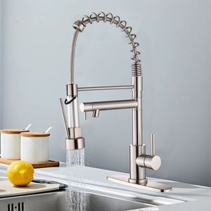 Single Handle Stainless Steel Kitchen Faucet with Pull Sprayer 2-Function Touch Spring Neck Single Hole Installation - Product Image 4