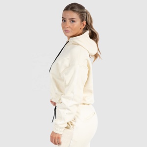 Sudadera Corta con Capucha para Mujer, de Algodón y Felpa, con Cordón Ajustable, Transpirable, para Entrenamiento Deportivo, con Bordado 3D, Estilo Oversize para Invierno - Product Image 3