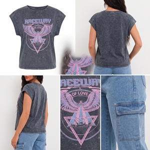 Camiseta Corta Oversize sin Mangas con Estampado Vintage y Diseño Tie-Dye para Mujer, de Algodón Pesado con Lavado Ácido, Personalizable - Product Image 3
