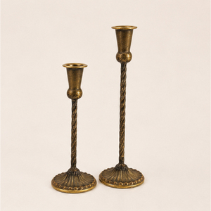 Juego de Portavelas Cónicos de Latón Antiguo con Base Retorcida, Candelabros de Metal Dorado Vintage para Centro de Mesa de Boda y Decoración de Hogar de Lujo - Product Image 1
