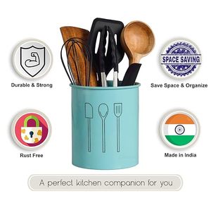 Porte-ustensiles de cuisine cylindrique avec icônes spatule, cuillère, fourchette – Support de rangement minimaliste pour outils de cuisine - Product Image 3