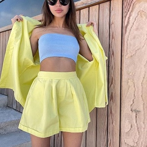 <b>Linen</b> Short <b>Set</b> Women <b>Linen</b> 2 Piece Short <b>Set</b> 2026 Breathable Wide Leg Shorts Button Shirt Vacation Beach OEM Customizable - Product Image 5