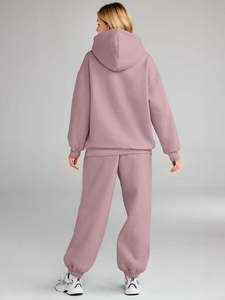 Conjunto de Dos Piezas para Mujer, Sudadera con Capucha y Pantalones Deportivos, Color Rosa Polvoriento, Felpa, Estilo Casual, Corte Regular - Product Image 4