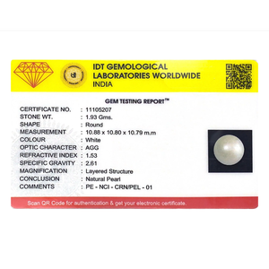 Perle naturelle certifiée 9,65 carats, pierre précieuse en vrac pour bijoux fins - Product Image 3