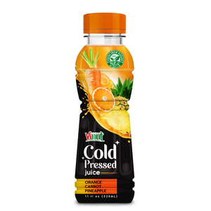 Jugo de Naranja Prensado en Frío de 11 oz (Naranja, Zanahoria, Piña) Fabricante de Bebidas de Marca Privada OEM ODM - Product Image 1