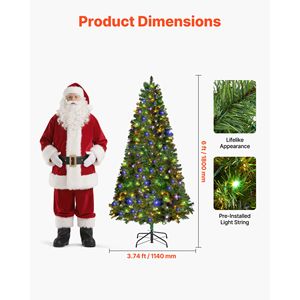 Albero di Natale Artificiale Preilluminato da 180 cm con 330 Luci LED Colorate, 11 Modalità di Illuminazione, Decorazione Festiva Completa per Natale - Product Image 2