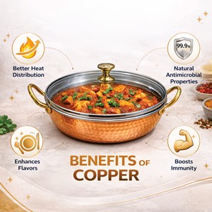 Wok de Cobre Martillado con Tapa de Vidrio |   Olla para Cocinar y Servir de Acero Inoxidable Antioxidante con Capacidad de 400 ml - Product Image 2