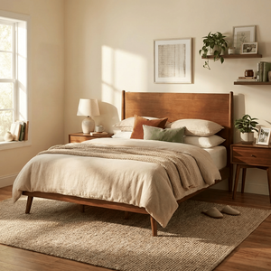 Letto Matrimoniale Cohron in Legno Massello con Base a Piattaforma - Product Image 1