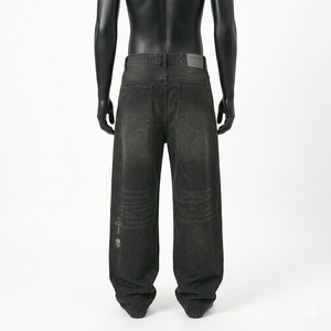 Jean en denim délavé 13 oz coupe droite taille mi-haute style vintage streetwear 100% coton pour homme, durable, épais, personnalisable OEM ODM - Product Image 3