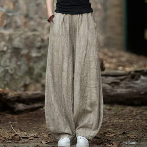 Pantalones Cargo Holgados de Algodón y Lino para Mujer, Elegantes, Vintage, con Cintura Elástica, para Yoga, Casuales, Largos, de Pierna Ancha, Talla Grande - Product Image 4
