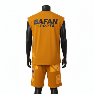 Conjunto deportivo de verano sin mangas para hombre, tela suave de algodón y poliéster, paneles con logo transferido por calor, conjunto de camiseta sin mangas y pantalones cortos para hombre - Product Image 2