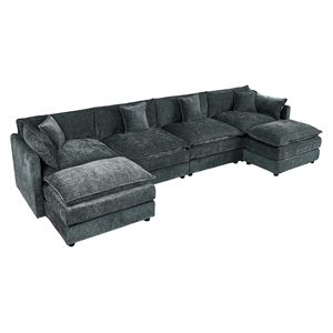 Divano Grigio a Quattro Posti con Due Poggiapiedi, Set di Arredamento per Soggiorno 2018 - Product Image 6