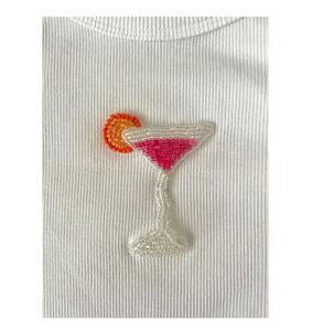 Débardeur blanc côtelé sans manches, économique, avec broderie verre à martini, en coton fait main, idéal pour les fêtes - Product Image 6
