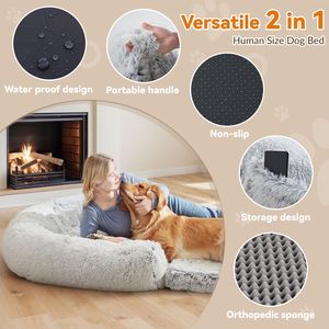 Lit orthopédique pour grands chiens 71''x43''x12'' pliable, en peluche, lavable, taille humaine, idéal pour les moments de sommeil - Product Image 4