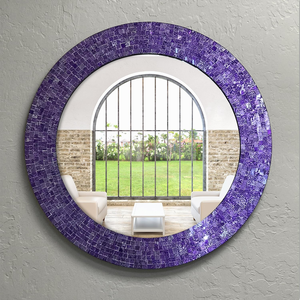 Espejo de Pared Redondo de Mosaico Morado Hecho a Mano con Marco de Azulejos de Vidrio Texturizado, Espejo Decorativo Elegante para una Vida Moderna - Product Image 1