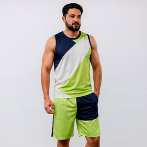 Men's Geometric Print Tank Top And Shorts <b>Set</b> Crew Neck Quick Dry <b>Knitted</b> Polyester Sporty Summer Outfit - Product Image 2