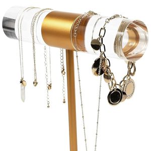 Luxury Gold Metal & Clear Acrylic T <b>Bar</b> Jewelry Stand Necklace Bracelet Organizer Display Holder for Vanity Countertop - Product Image 3