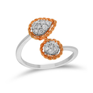 Rosy Buds 0.25 Ct Pear & Round Lab Grown Diamond Open <b>Adjustable</b> <b>Ring</b> Two Tone Gold Promise <b>Ring</b> for Women Wholesale - Product Image 1